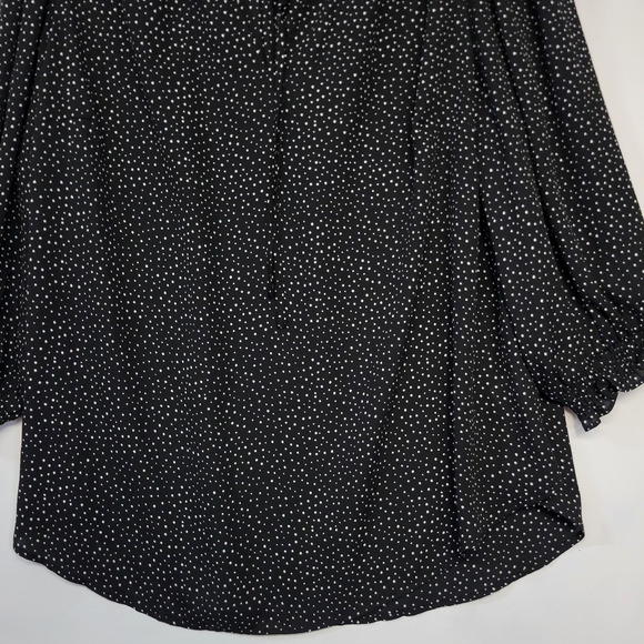 Jones New York Blouse Womens 1X Black White Polka Dot Ruffle Neck 3/4 Sleeve - Picture 5 of 11